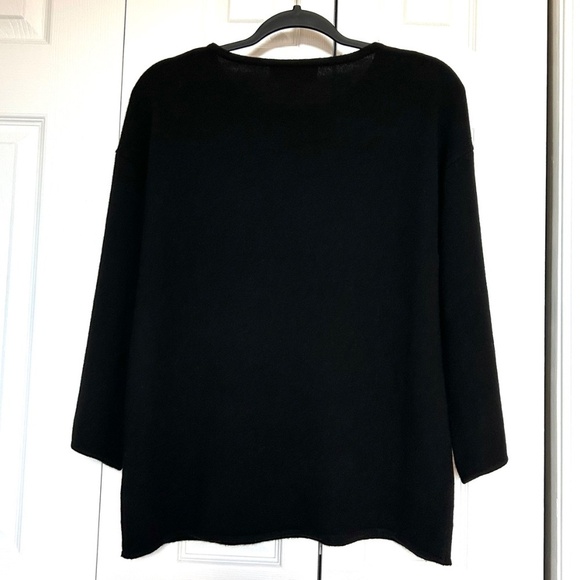 Ply Cashmere 100% Cashmere Crew Neck Sweater with 3/4 Bell Slit Sleeve Black Med - Picture 4 of 12